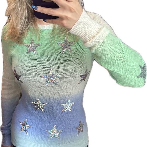 Wildfox White Label Starry Gradient Sweater - Mint, Sky Blue, Ivory Small - Picture 3 of 6